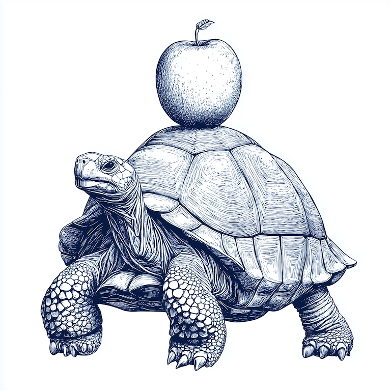 MSRA — Tortoise with apple, symbolizing health and longevity